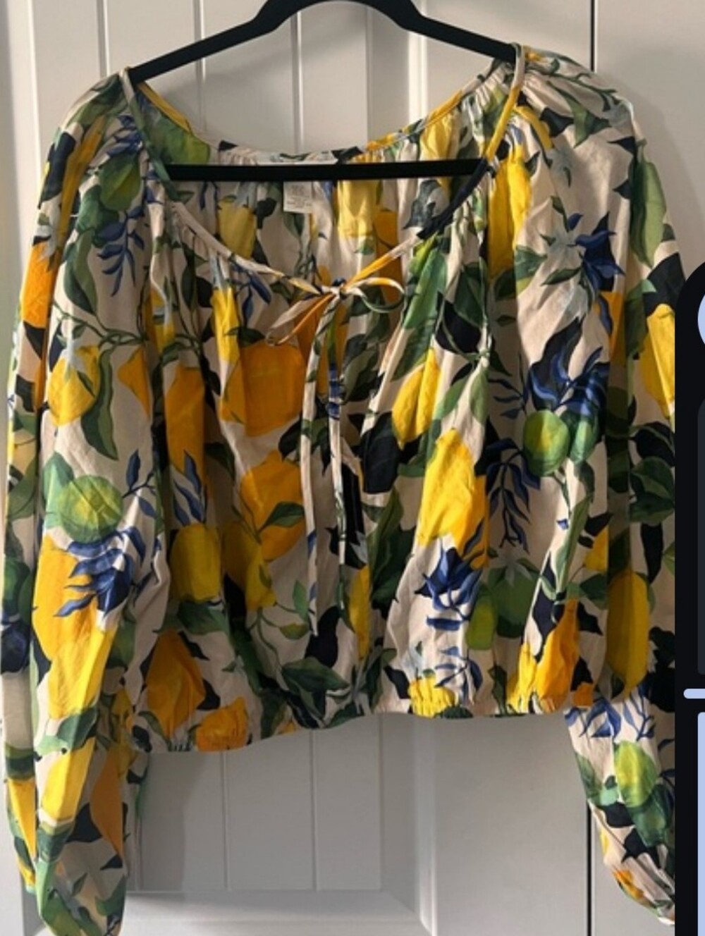 H&M Cream Blouse with Yellow Lemon & Green Leaf Print